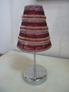 Candle Holder w Red Clear Pink Bead Shade - Picture 1 of 5