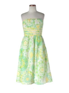 Vtg Women Lilly Pulitzer Fountain of Youth Yellow Green Strapless  Dress Size 0 - Picture 1 of 2