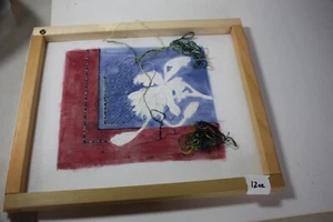 needlepoint canvas project embroidery project started w stretcher bar 12" x 12" - Picture 1 of 9