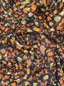 Vintage Rayon Woven Brown Coral Chartreuse Woven Fabric Dress Making 2 1/2 Yards - Picture 1 of 7