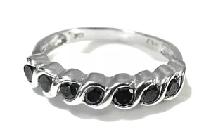 Alianza de boda de aniversario de diamantes negros de oro blanco de 10 quilates talla 9 - Imagen 1 de 7