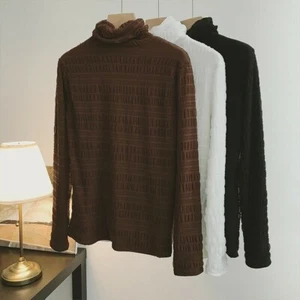 Lady Shirt Lace Blouse Fleece Lined High Neck Ruffle Tops Warm Thick Casual Soft - Picture 1 of 9
