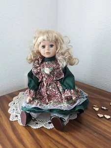 Porzellanpuppe Künstlerpuppe 30 cm, blonde lange Haare, grüne Augen - Bild 1 von 3