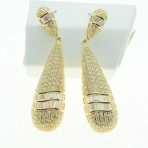 E4705 Yellow Gold Plated Women Fashion Jewelry Dangle Drop CZ Earring Gift - Picture 1 of 4