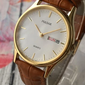 Pulsar Uhr Vintage 1985 weißes Zifferblatt Day Date vergoldet 34mm Gehäuse - Bild 1 von 11