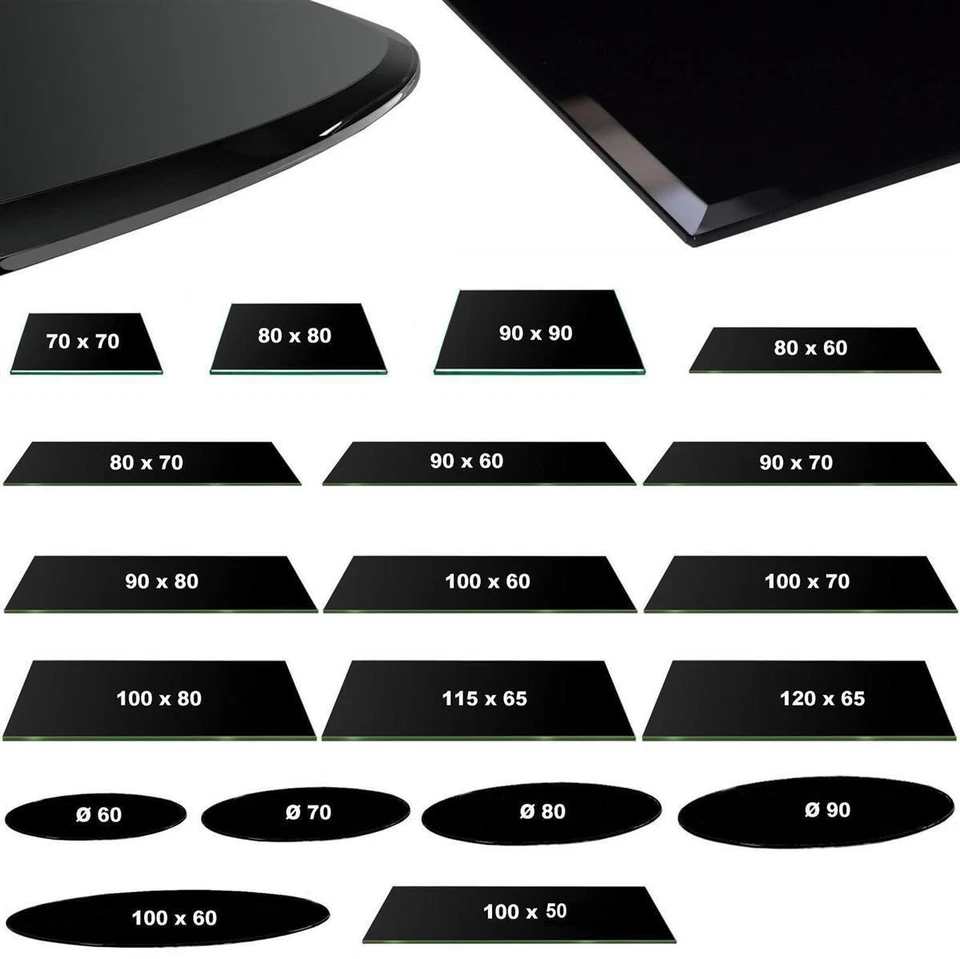 HOOZ Kaminglas Tischplatte Bodenplatte Funkenschutz Glasscheibe Ofen ESG Glas Schwarz