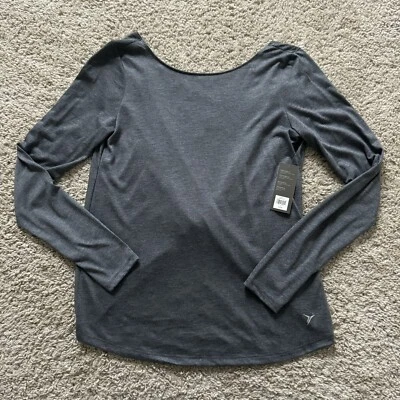 Old Navy Active Shirt Go Dry Long Sleeve Loose Fit Gray Cross Cross Back Small - Image 1 of 4