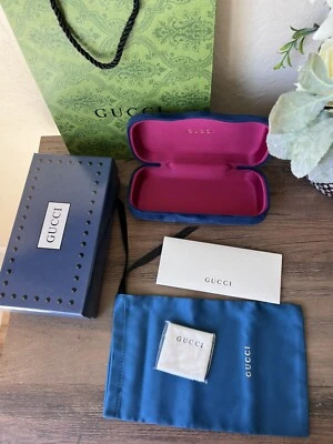 Nuevo Gucci Gafas de sol Estuche Azul Estuche para gafas con caja y bolsa de compras Foto 1 de 4