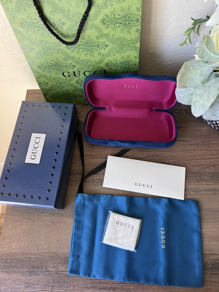 New Gucci Sunglasses Eyeglasses Case Blue Eyewear Case W Box And Shopping Bag