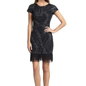 Aidan Mattox NWT Beaded Fringe Trim Cocktail Dress in Navy Size 10 - Picture 1 of 5