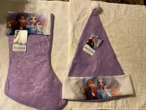 Disney Frozen II Holiday Set Strumpf & Mütze Elsa Anna Olaf Lila Schneeflocke Neu - Bild 1 von 5