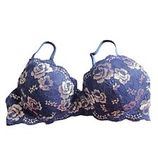 Jezebel Lightly Lined Underwired Bra 38C Womens Blue Lace Overlay Adjustable