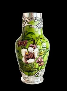 Antique Art Nouveau Sevres French Silver Enameled Porcelain Vase henri soufflot