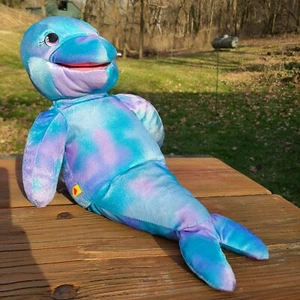 Build A Bear Sea Splash Dolphin Puppet Plush Soft Toy Blue Purple Pink 18" - Picture 1 of 8