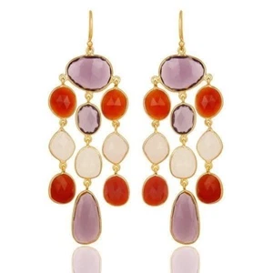 14K Gold Plated 925 Sterling Silver Multi Color Stone Chandelier Earring - Picture 1 of 2