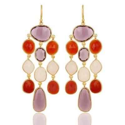 Pendiente araña piedra multicolor plata de ley 925 enchapado en oro de 14K Foto 1 de 2