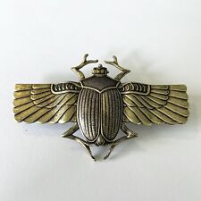 Art Deco Egyptian Large Stain Brass Gold Winged Scarab Beetle Designs Brooch Pin