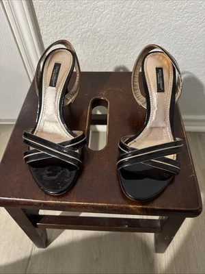 DOLCE GABBANA Womens Black Leather Back Slides Slim Heels Sandals Size 37 1/2 - Image 1 of 4
