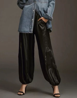 Anthropologie Pilcro Women's XLP Liquid Parachute Pants Black Satin Harem Pants - Image 1 of 4
