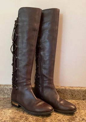 Vince Camuto Parle Sobre la Rodilla 7.5 Moda Marrón Botas Corsé Estilo Con Cordones Foto 1 de 4