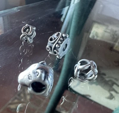 Vintage Pandora Charms Sterling Silver Pair Heart Spacers, Horse Head, Stopper - Image 1 of 4