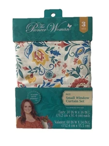Pioneer Woman Mazie Small Window Curtain Set 3Pc Tiers 30"Wx36"L Plus Valance - Picture 1 of 2