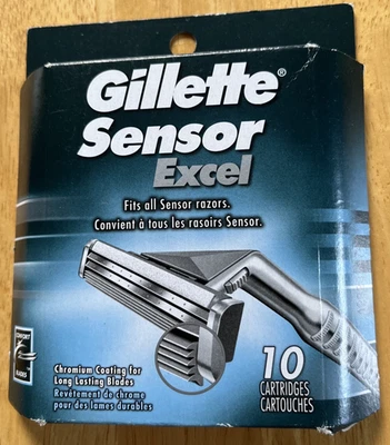 Gillette Sensor Excel Shaving Cartridges Pack Of 10 Chromium Coating New in Box - Image 1 of 2