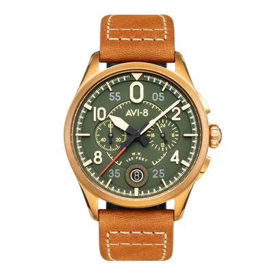 AVI-8 Spitfire cronógrafo verde/couro | mostrador verde 42mm relógio de pulso AV-4089- - Imagem 1 de 4