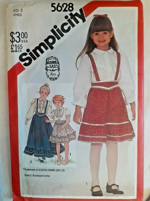 Simplicity 5628 Jumper Bib Skirt Top Sewing Pattern Girls 5 UC FF VTG Gunne Sax - Image 1 of 4