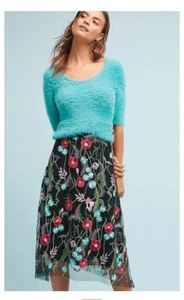 Eva Franco Anthropologie SZ 6 Poppy Embroidered Midi Skirt $168 - Picture 1 of 6