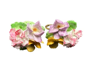 Vintage Coalport Earrings Screw Back Clip On Made in England Bouquet Flowers - Picture 1 of 7
