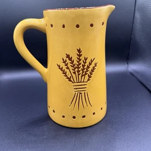 Redware Pottery Pitcher Hand Painted Wheat By Park Designs Approx 7.25" Tall - Picture 1 of 6