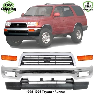 Front Bumper Chrome Steel & Grille Assembly Kit For 1996-1998 Toyota 4Runner Foto 1 de 4