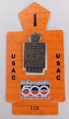 1987 Indianapolis 500 Silver Pit Badge & Card #4746 Indy Pin USAC Racing Vintage - Image 1 of 4