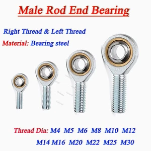 M4 M5 M6 M8 M10 M12-M30 Male Rod End Bearing Rose Joint Right/Left Hand Thread - Picture 1 of 7