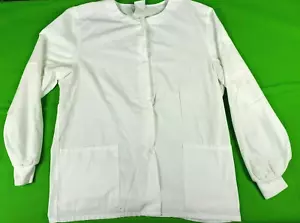 Simply basic white unisex button up long sleeve scrub jacket size M - Picture 1 of 6