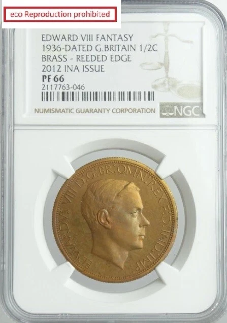 UK Edward VIII 1936 FANTASY Brass coin 2012 NGC PF66 - Image 1 of 2
