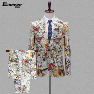 Personalized Men's Printed Blazers Suit Bar Nightclub Singer Performance Outfits - Picture 1 of 18