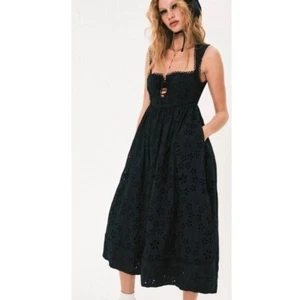 NEW FOR LOVE AND LEMONS NICOLA BLACK EYELET MIDI DRESS SIZE XS - Picture 1 of 13