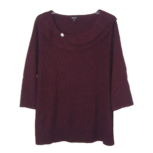 Briggs Womens Burgundy 3/4 Sleeve Sweater Ruffle Collar with Brooch Accent 3X - Picture 1 of 10