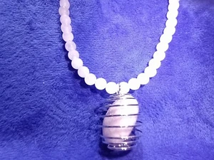 Handmade White Chalcedony & Purple Lepidolite Pendant Necklace - 18" - Picture 1 of 2