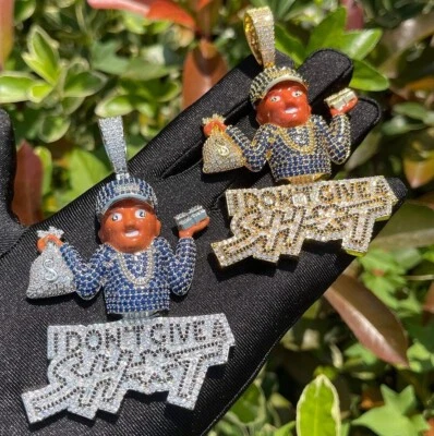 24k Real Gold Plated 3AAA+ CZ Ice Out Hop Hip DON’T GIVE Pendant Necklace - Image 1 of 4