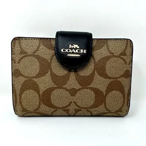Cartera Coach mediana con cremallera en esquina en lona exclusiva caqui negra C0082 nueva - Imagen 1 de 9