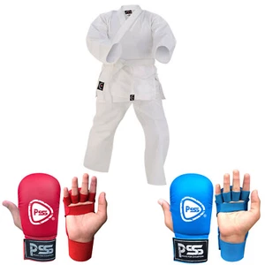Kids Karate Martial Arts training Uniform Poly Cotton With Kids Karate Mitts B/R - Imagen 1 de 11