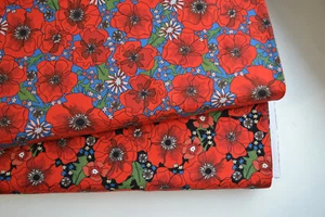100% Organic Cotton Poppy Fabric Flowers Floral Poppies - Field of Memories - Picture 1 of 8