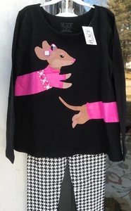 2 pc Girls Childrens Place 5T Dachshund Wiener Dog Black Pink Top Leggings New G - Picture 1 of 5