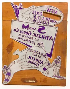 Antike S&M Athletic Goods Company Metalldruck Presse St Joseph MO auf Holz - Bild 1 von 11