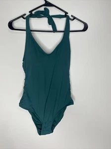 Ann Taylor Women's Green One Piece Swimwear Swim suit Sz 8 Lattic Sides Halter - Picture 1 of 8