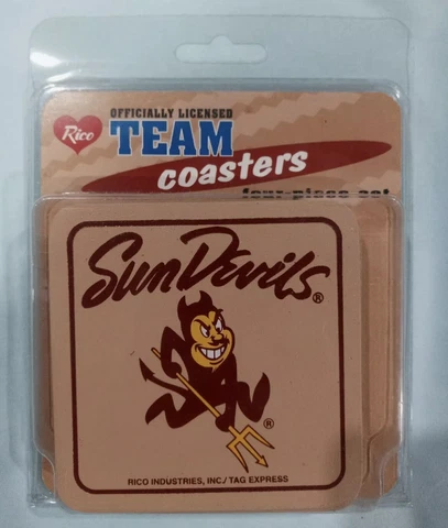 Set of 4 Coasters Arizona State Sun Devils Mascot Sparky Licensed New Gift Beer Cover