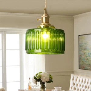 Vintage Green Glass Pendant Light Retro Chandelier Hanging Light Ceiling Lamp - Picture 1 of 12